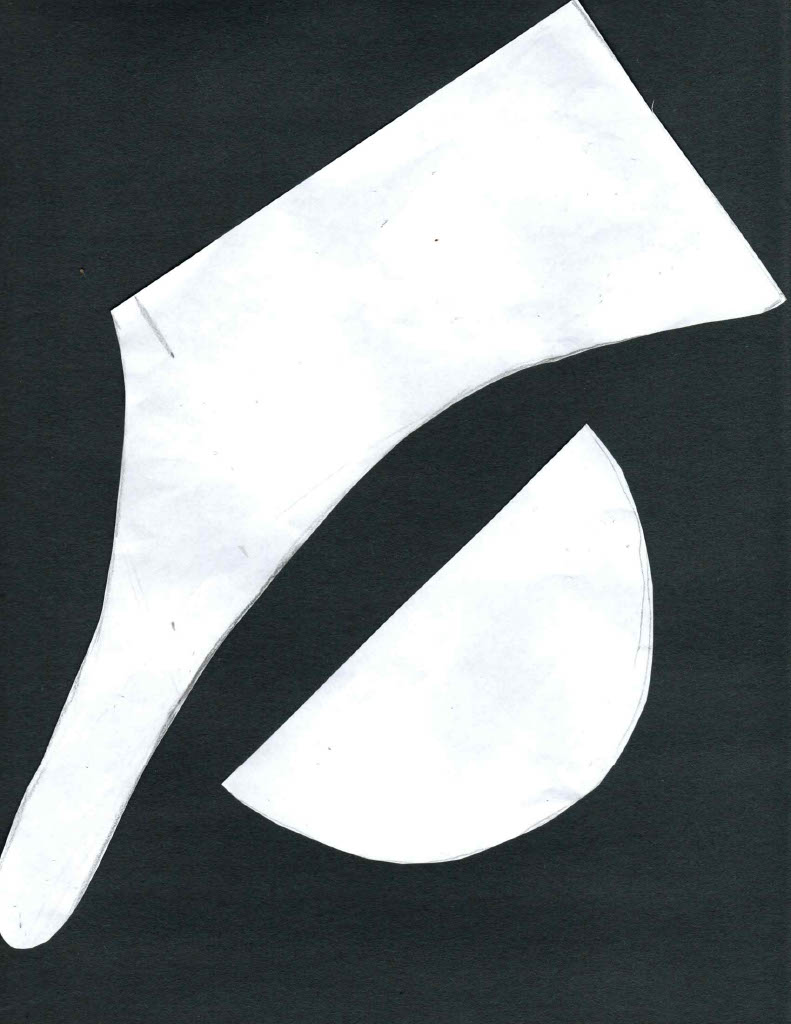 Paper pattern pieces: the tailed band and the top circle