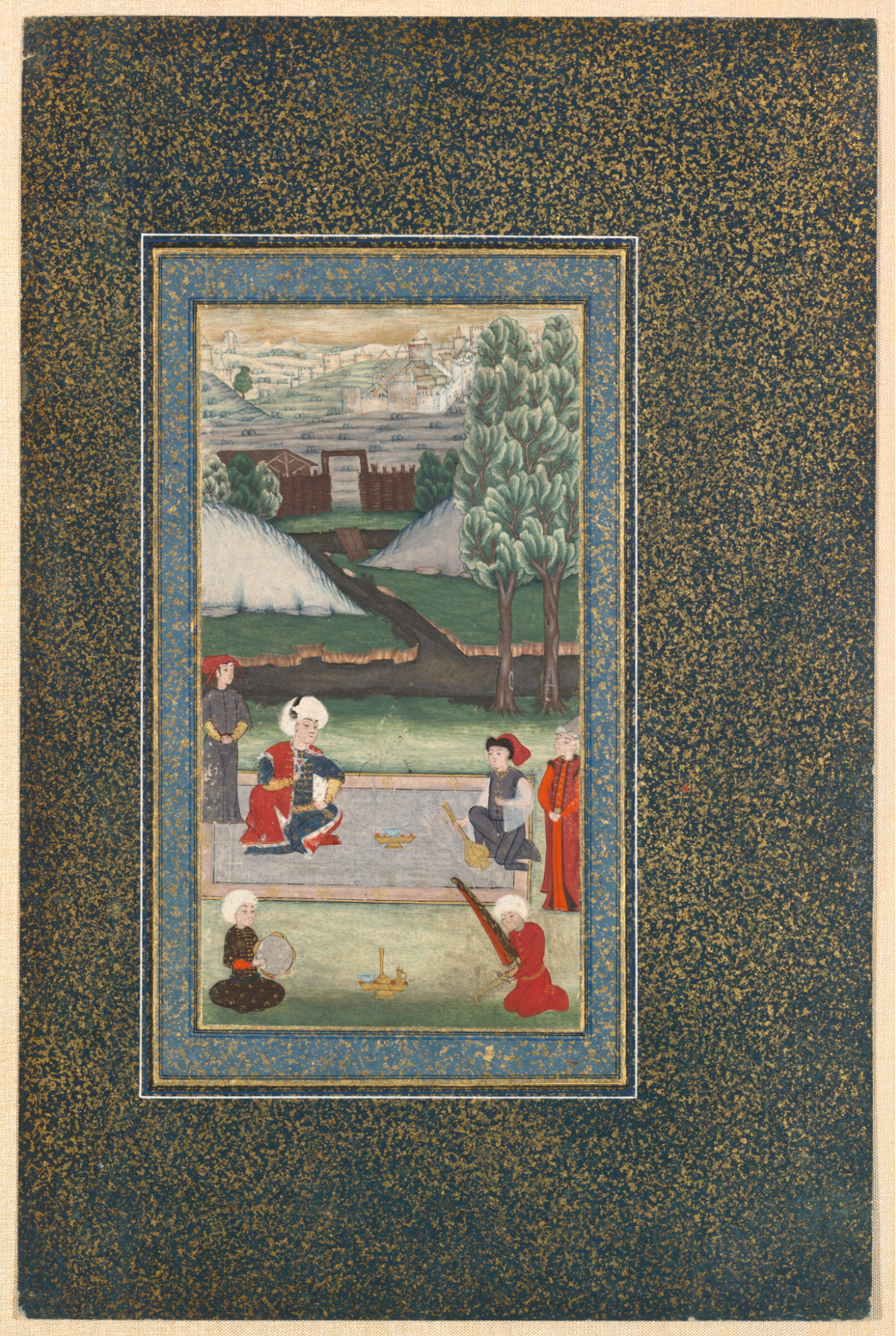 Attendant in the crab hat beside an Ottoman sultan, late 16th c.