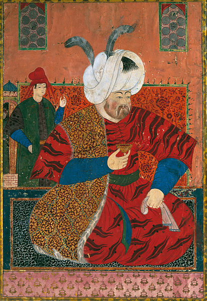 Attendant wearing the crab hat, miniature of Selim II, 1570