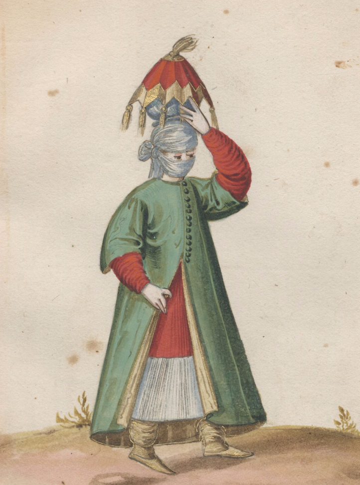 Turkisches Manierenbuch, c. 1595 - woman wearing yashmak and lisam