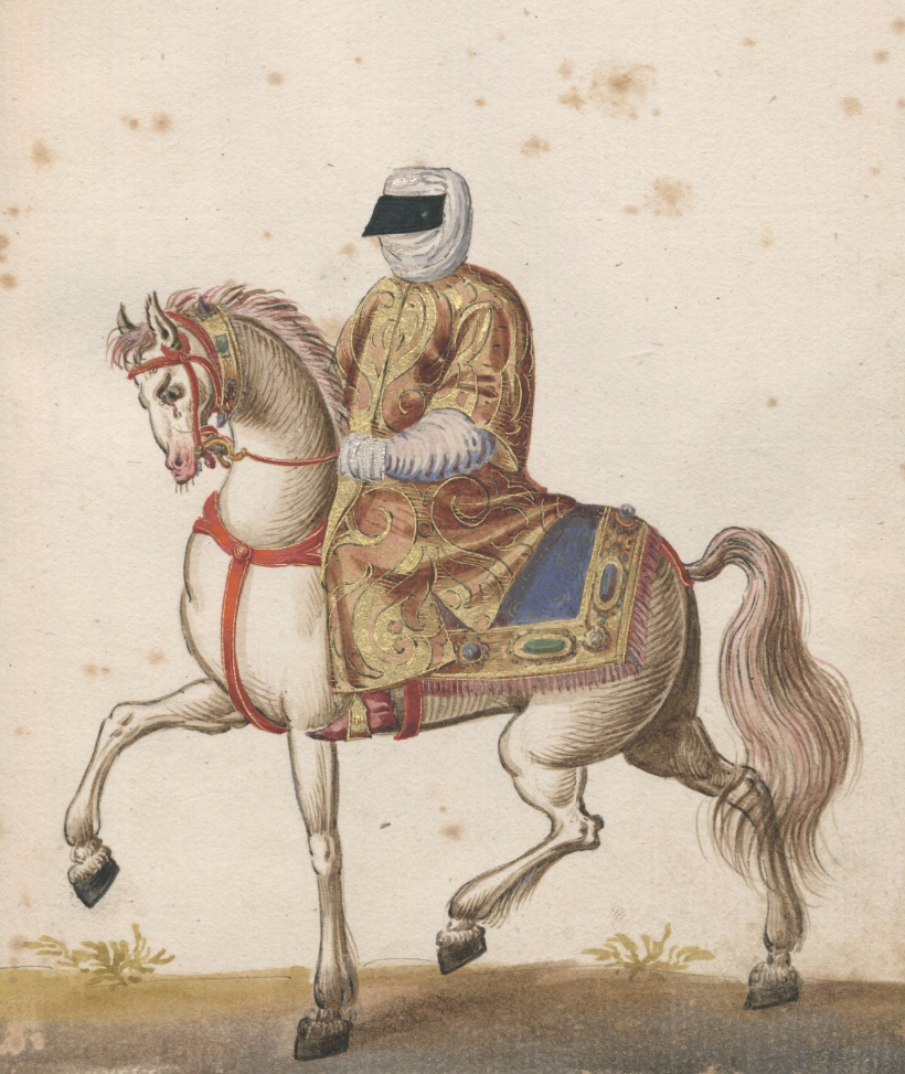 Turkisches Manierenbuch, c. 1595 - woman on horseback wearing a pece
