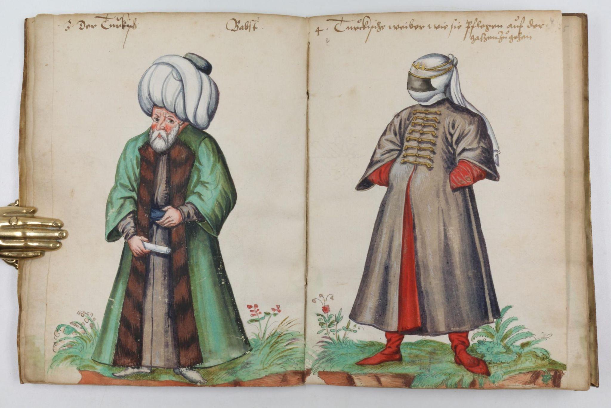 German costume book, "Türckische weiber wie sie pflegen auf der gaßen zu gehen", late 16th c.