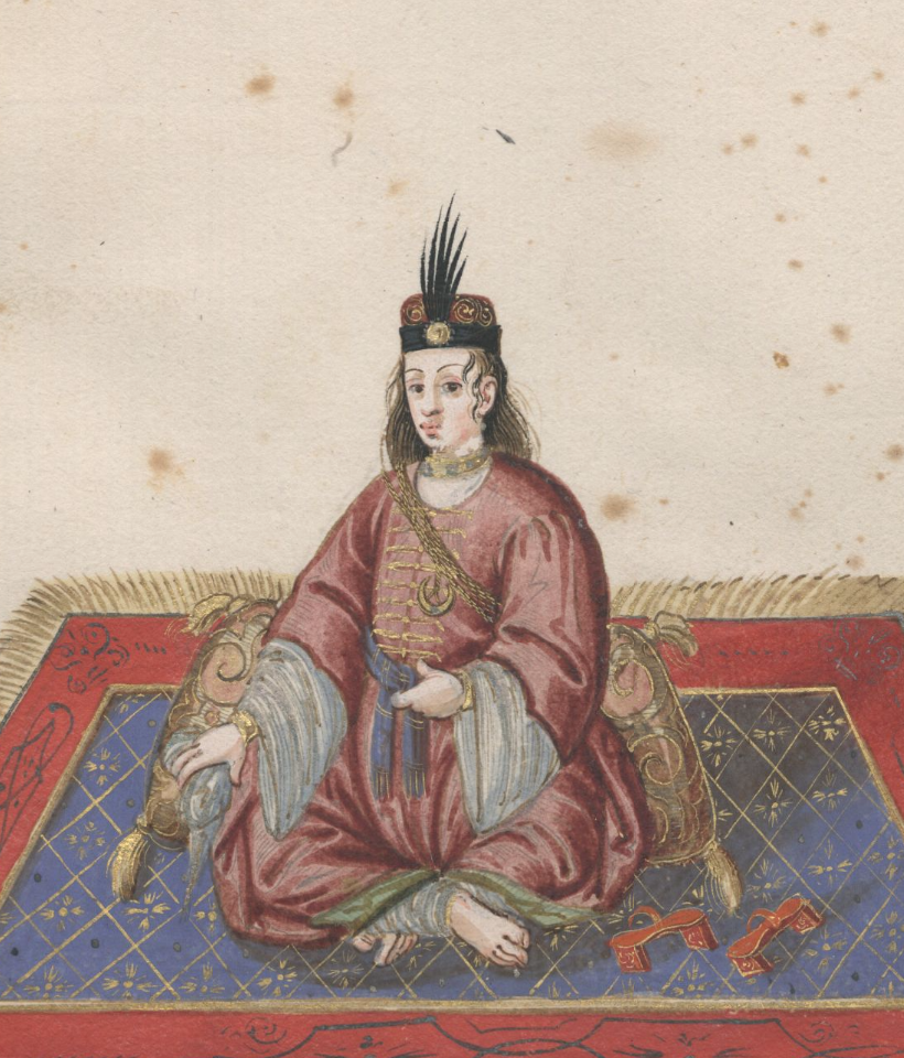 Turkisches Manierenbuch, c. 1595 - seated woman with a plume fastened by a round brooch